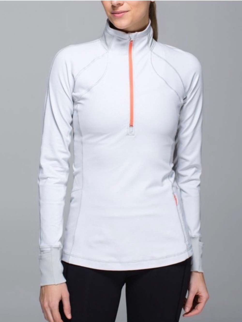 lululemon Define Light Gray Mini-Striped Half-Zip Pullover Coral Zipper Sz 4
